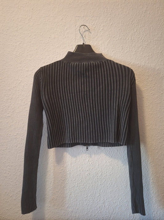Sweatjacke mit grober Ripp Struktur in Schwarz Grau 146/152