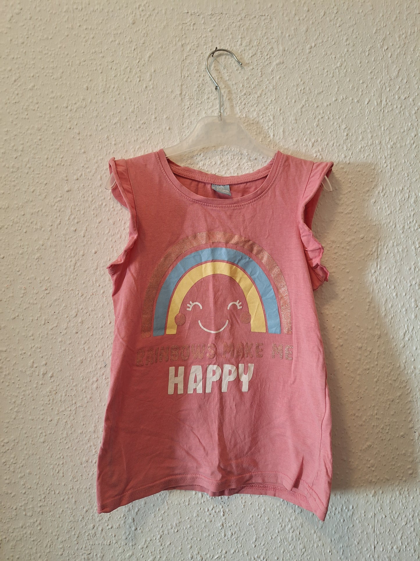 Kurzarm-Shirt Rosa mit Happy Regenbogen 122