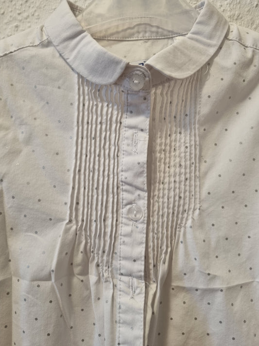 Weiße Langarm Kragenbluse mit silbernen Pünktchen 98 Kinderkleidung Secondand