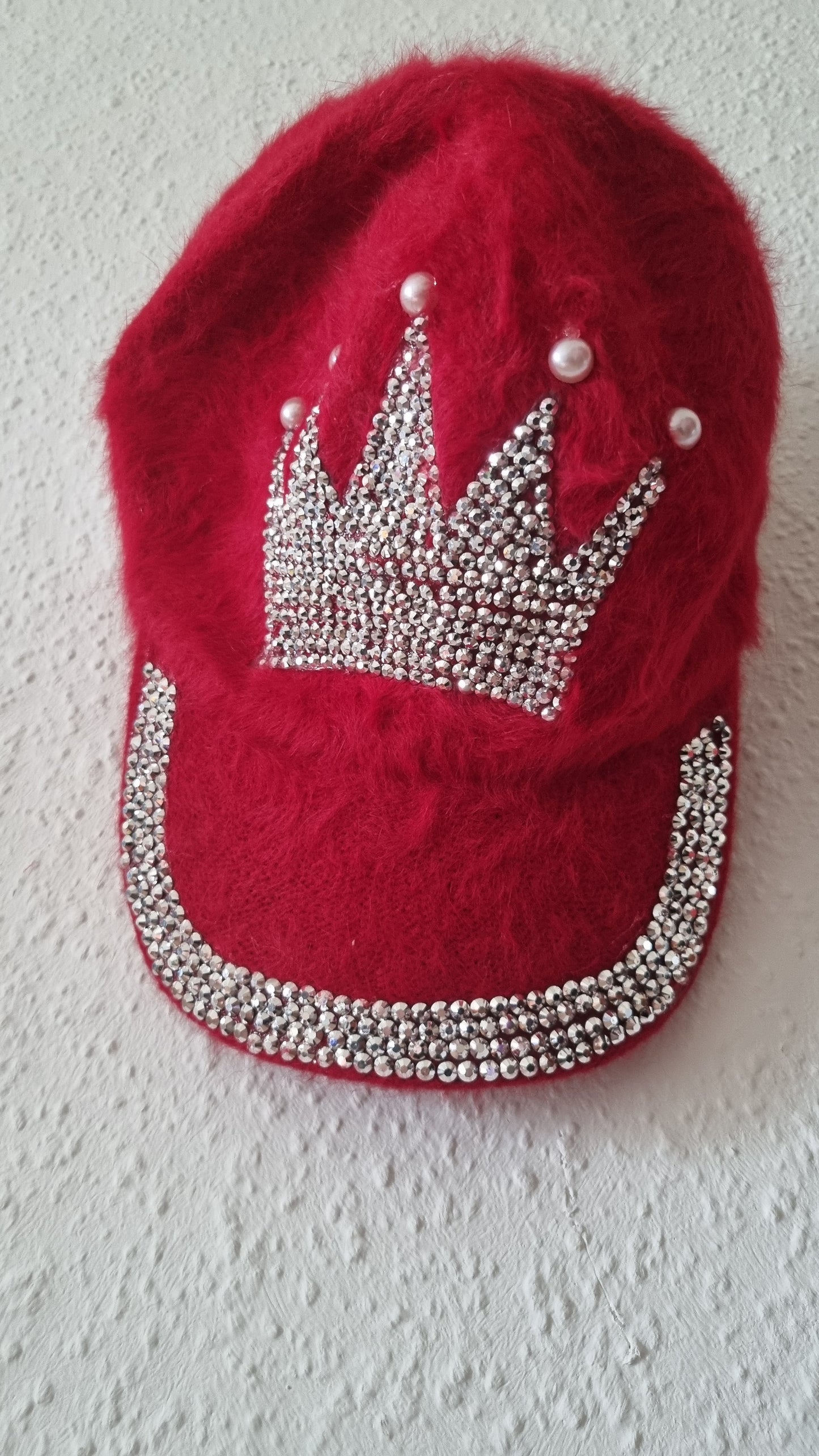Prinzessinnen Mütze mit Glitzersteinen Rot S