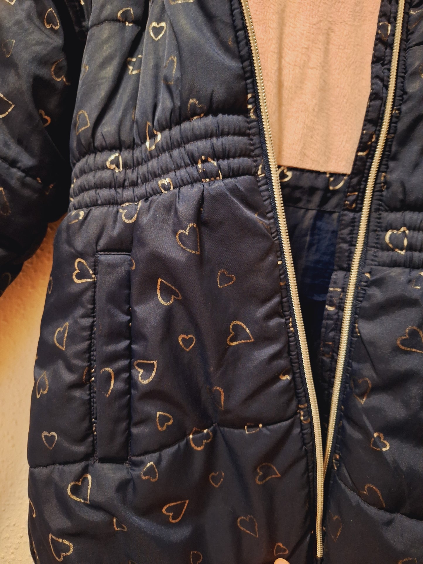 Winterjacke Dunkelblau mit Herzchen 122/128