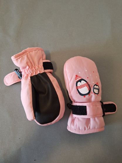 Warme Fäustlinge Rosa mit Pinguinen 98 Winter Kinderkleidung Größenverstellbar Lupilu