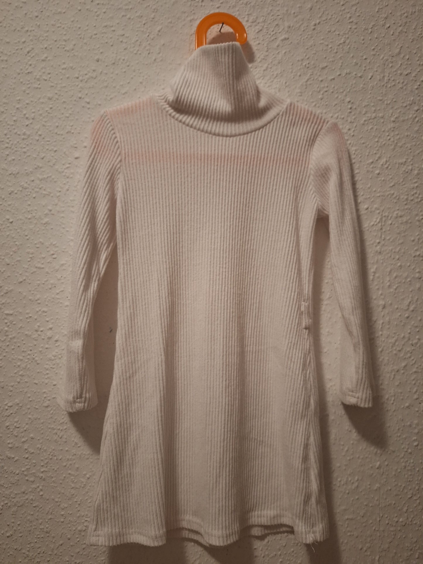 geripptes Langarmkleid mit Kragen in Weiß und Grau 116/122