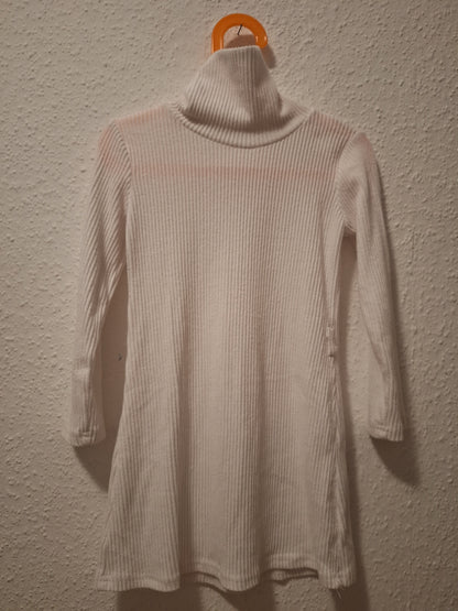 geripptes Langarmkleid mit Kragen in Weiß und Grau 116/122