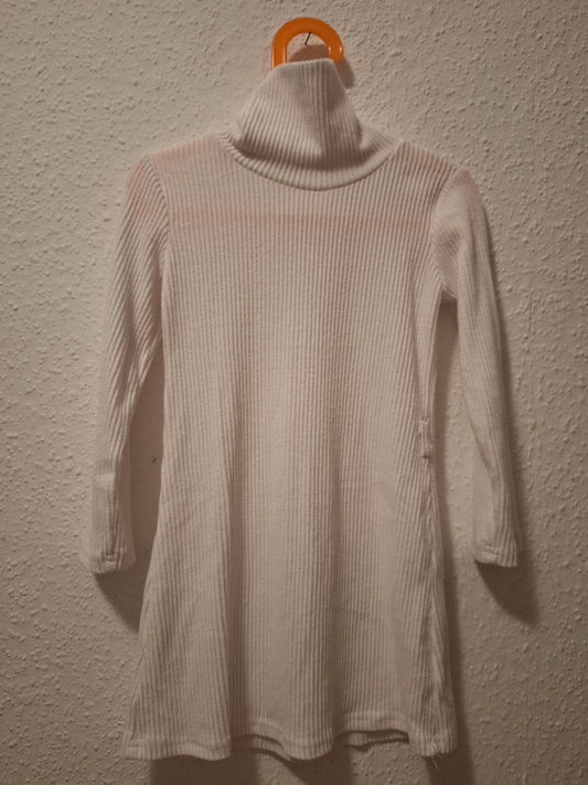 geripptes Langarmkleid mit Kragen in Weiß und Grau 116/122