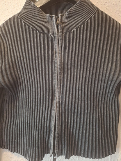 Sweatjacke mit grober Ripp Struktur in Schwarz Grau 146/152