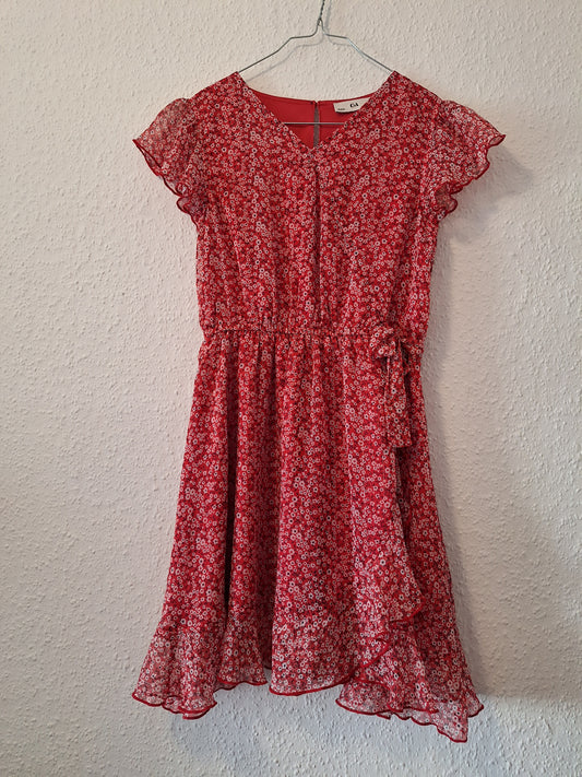 Rotes Sommerkleid mit floralem Muster von C&A in Größe 152