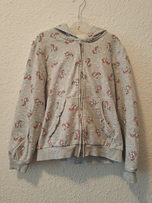 Kaputzenjacke Grau mit Einhörner 128