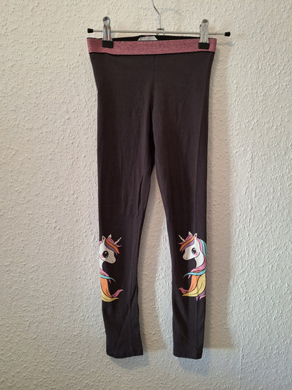 Schwarze Legging mit Einhornprint von H&M in Größe 128