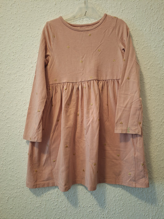 Kleid Altrosa mit goldenen glitzer Herzchen 110/116