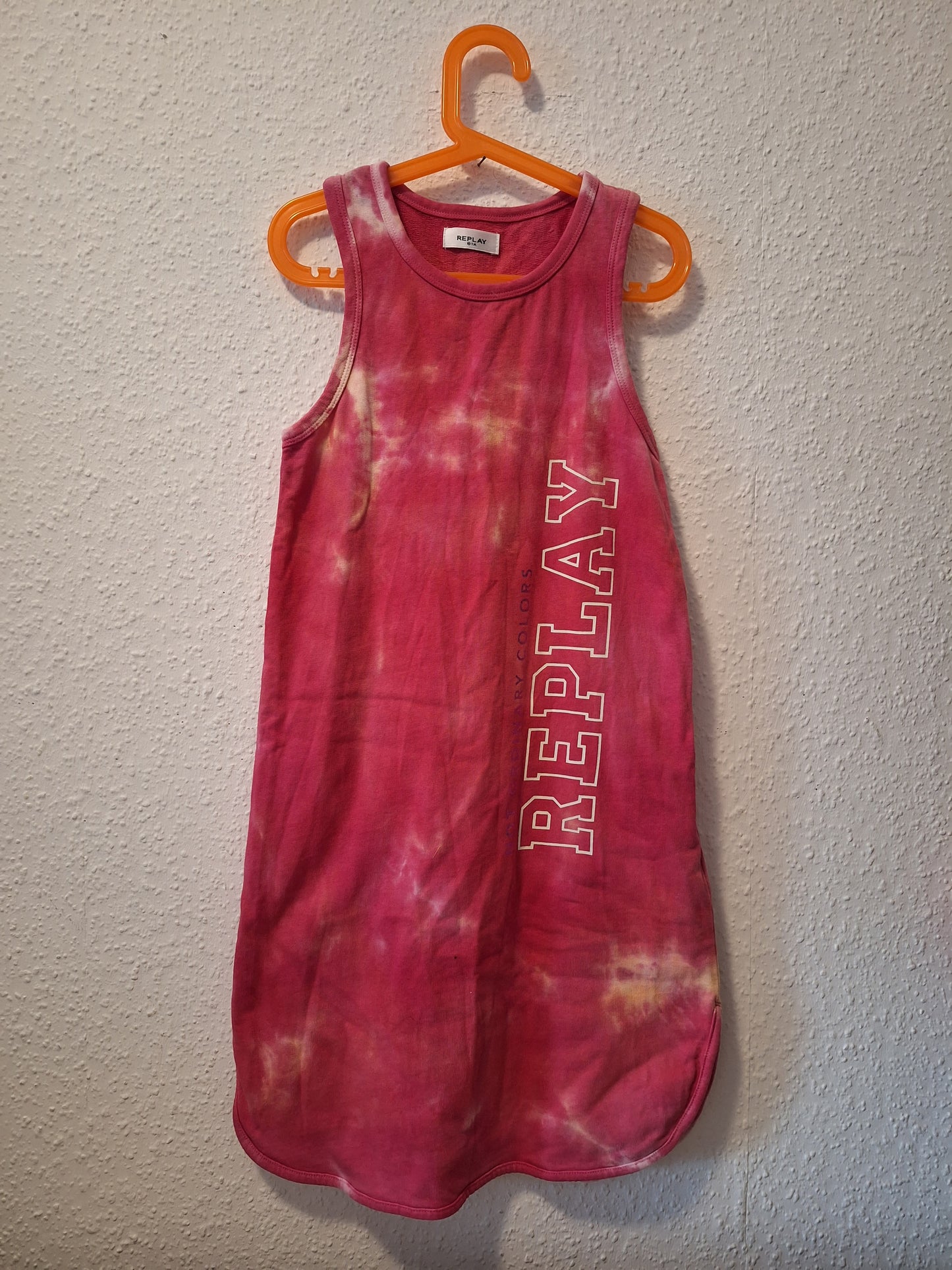 Frotteekleid in Pink-Gelb Batik Ärmellos 140/146