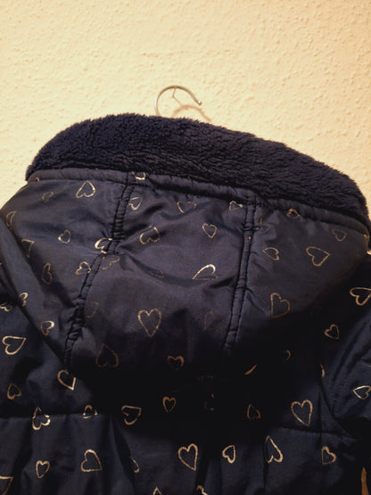 Winterjacke Dunkelblau mit Herzchen 122/128