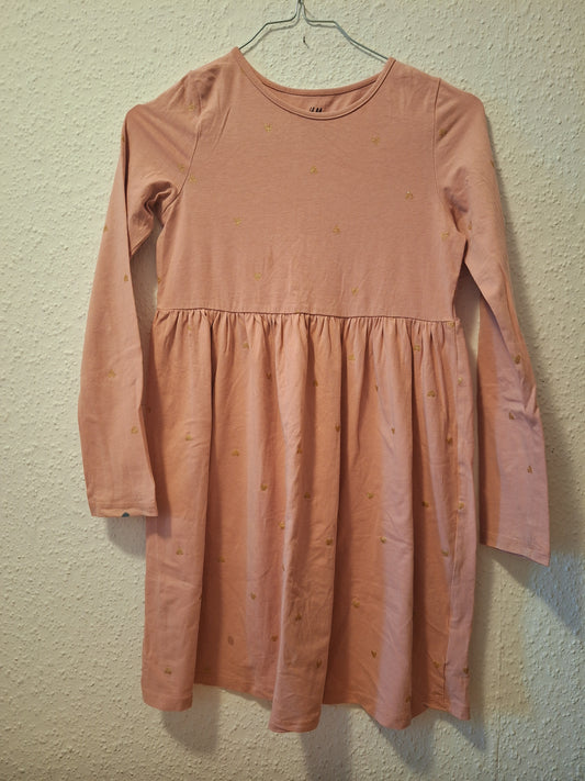 Langarmkleid rosa mit goldenen Glitzerherzen 134/140