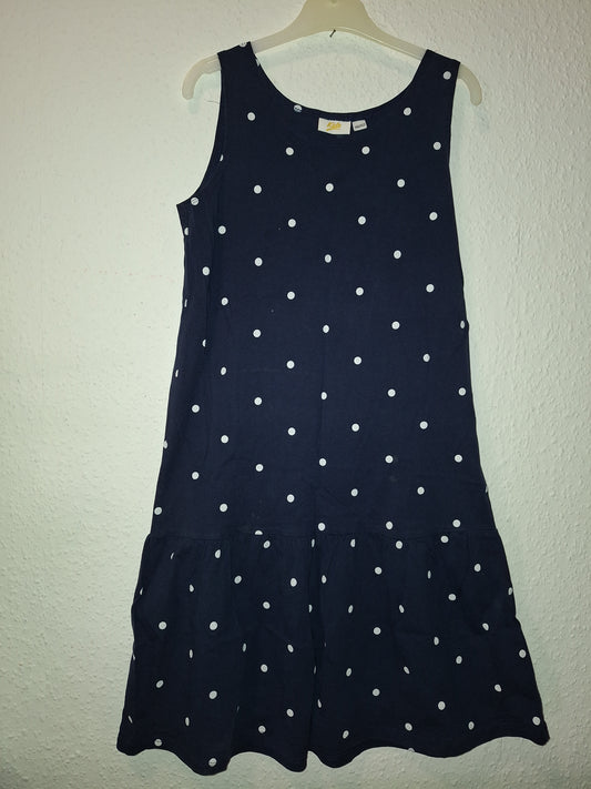 Blaus Trägerkleid mit weißen Punkten