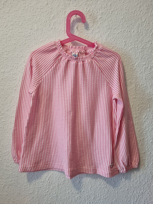 Leichtes Langarmoberteil in Weiß-Rosa gestreift 122