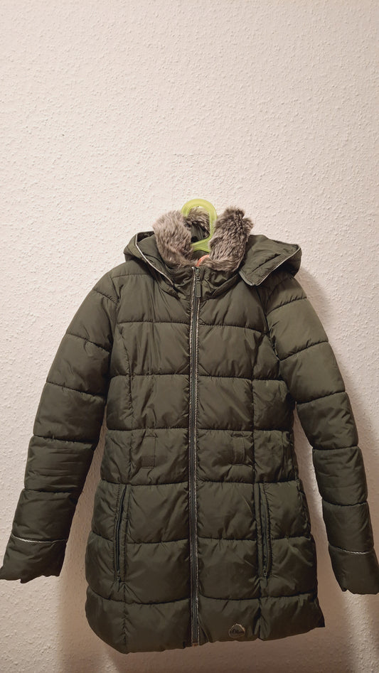 Olivegrüner Anorak mit Fellmütze