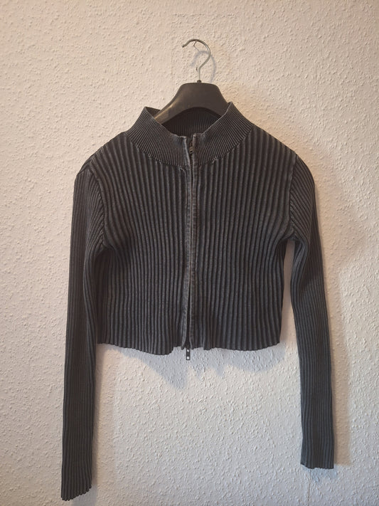Sweatjacke mit grober Ripp Struktur in Schwarz Grau 146/152