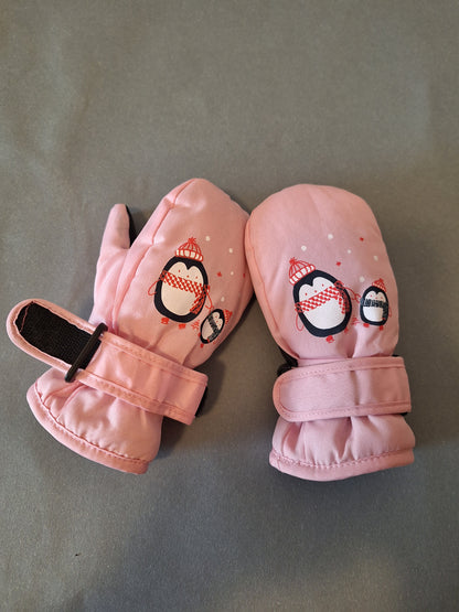 Warme Fäustlinge Rosa mit Pinguinen 98 Winter Kinderkleidung Größenverstellbar Lupilu